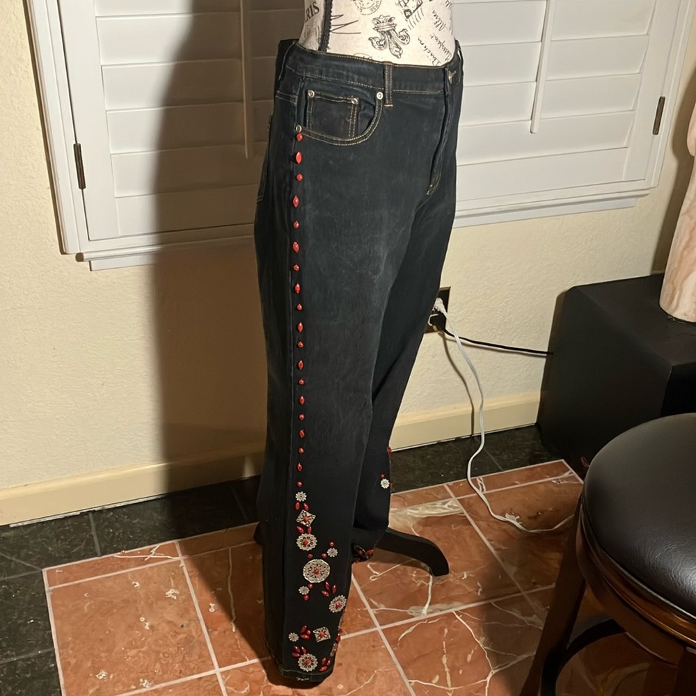 ❤️💙DG2 Navy Stretch With Red Beads & Silver Concho-Like Trim  Sz 12